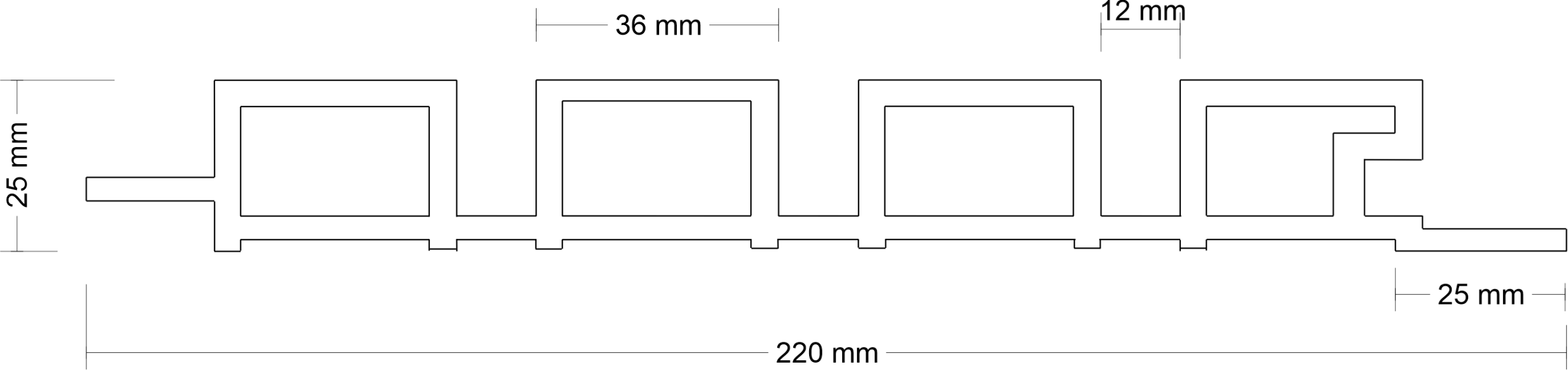 Esquema lambrin Ipe corte perfil con cotas